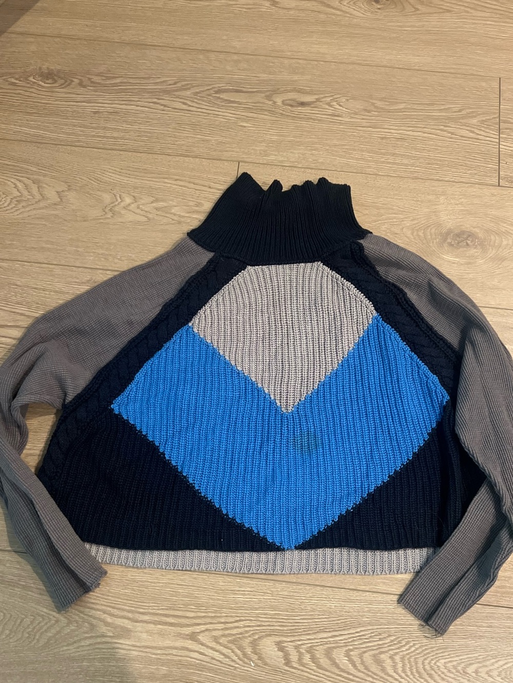 Free People Blue, Gray, Black Chevron Turtleneck Sweater